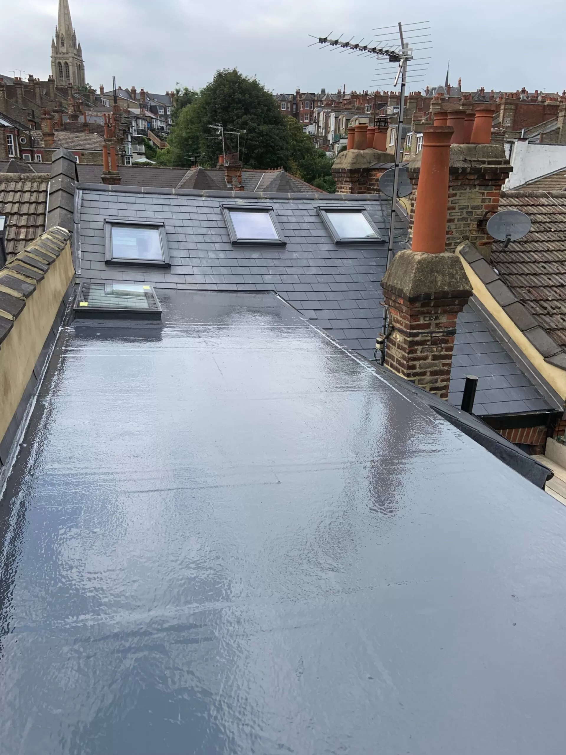Flat roof with window.