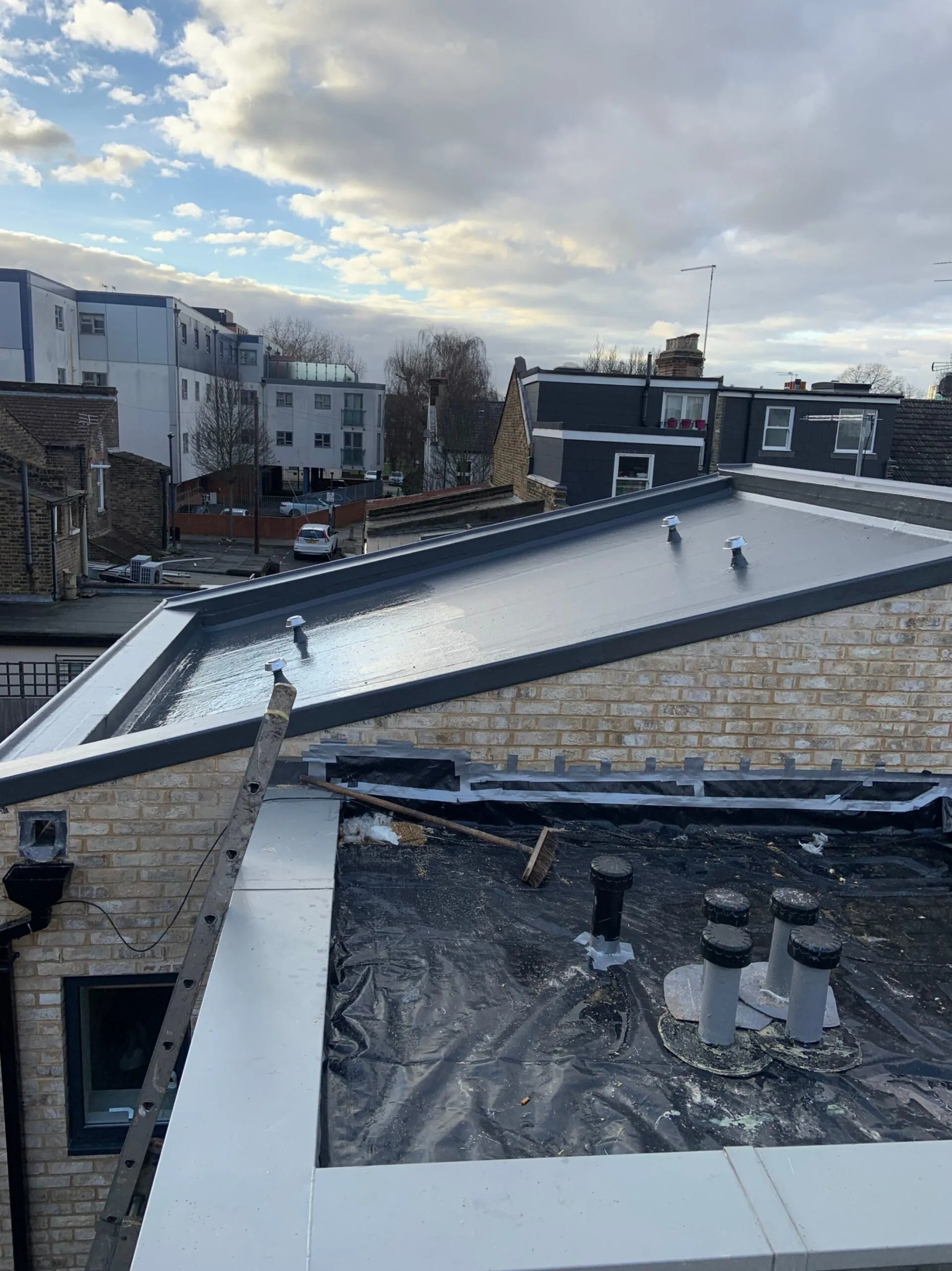 sloped flat roof.